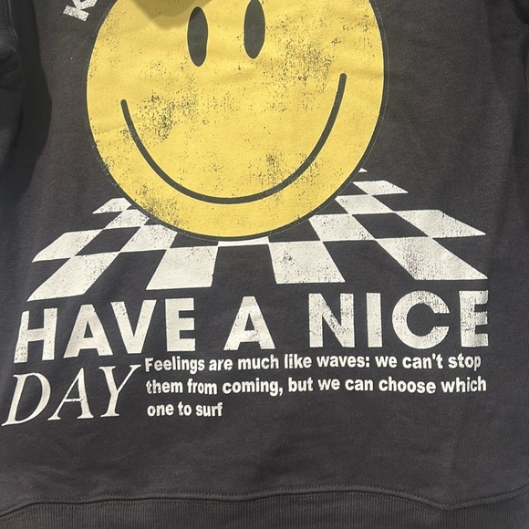 Black Lightning Bolt Smiley Face graphic long sleeve hooded tee new Kids Large - Picture 5 of 6